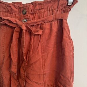 Women's Rust Paper Bag Pants with Tie Belt